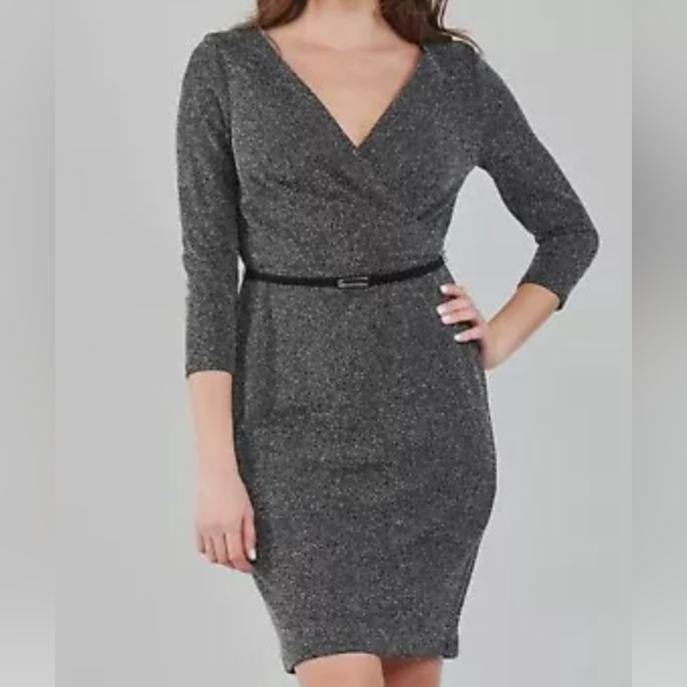 Lauren Ralph Lauren Black Label Banon 3/4 Sleeve Shift Dress Black/Ivory Size 14
